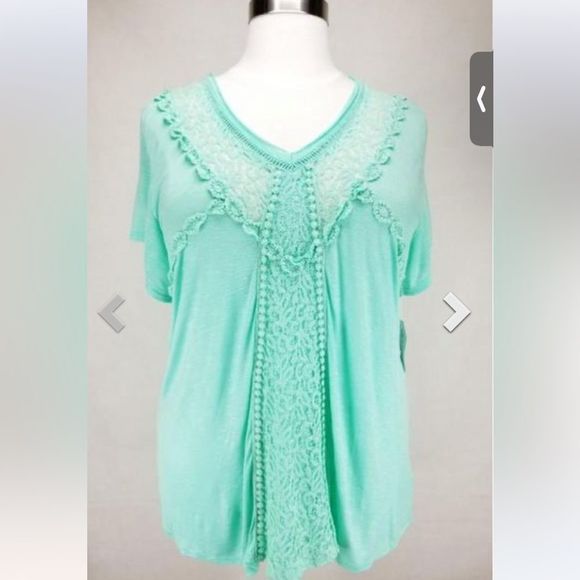 Skylar & Jade teal with lace and crotchet details top - Picture 1 of 7